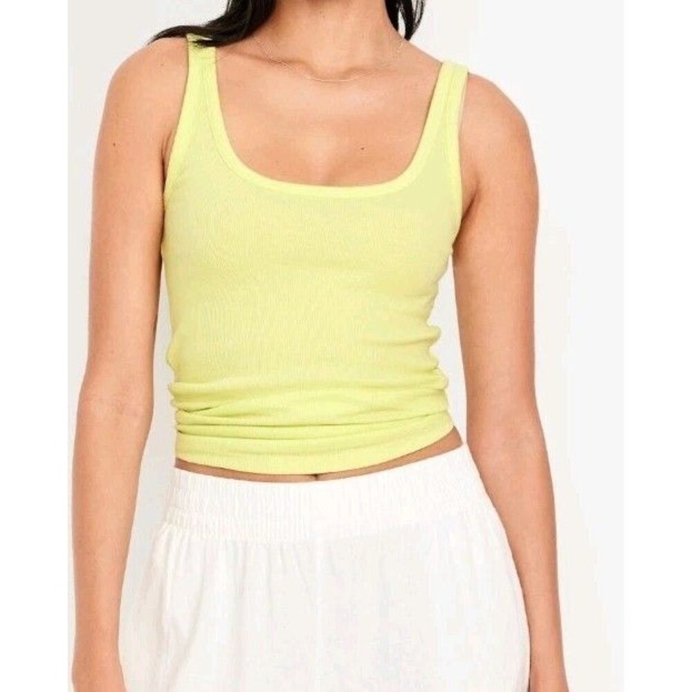 NWT Women's Old Navy First Layer Ribbed Scoop Neck Tank Top Size L Petite Yellow